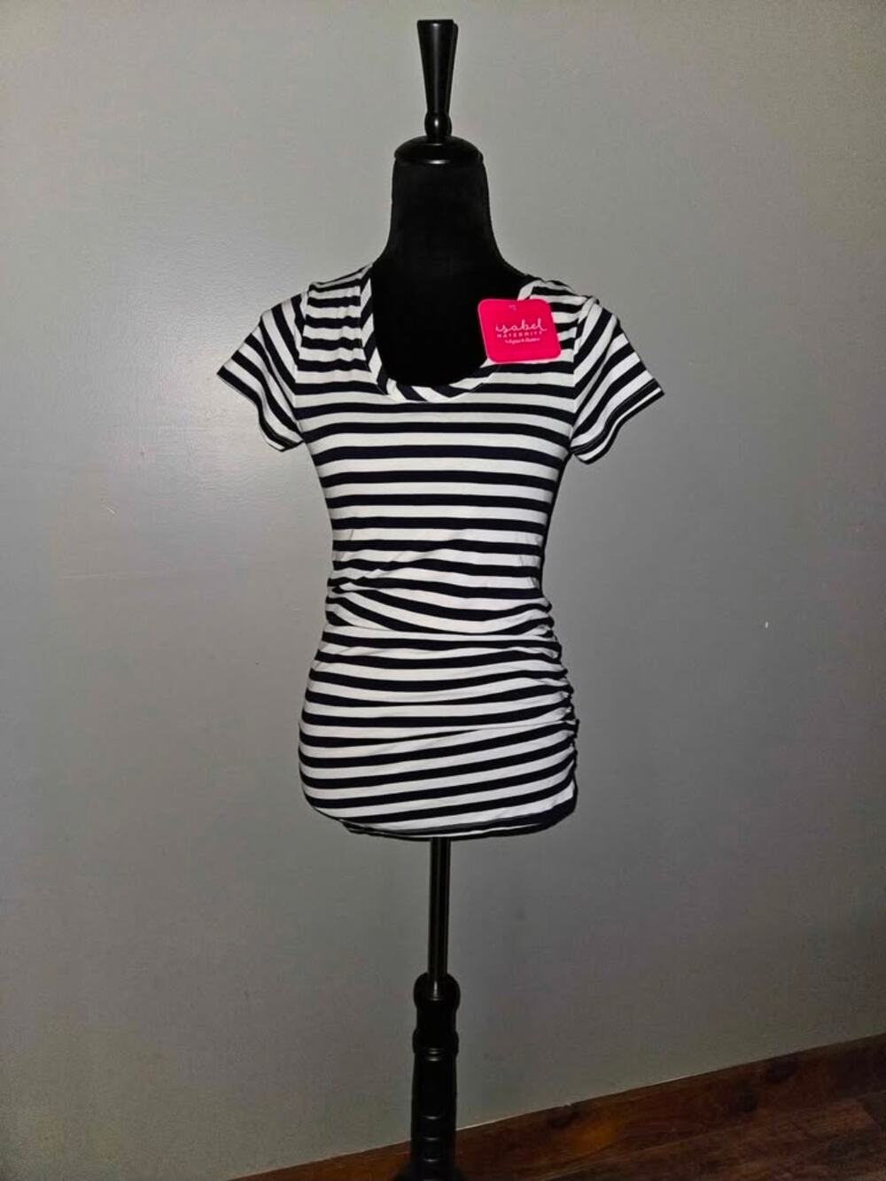 Isabel Maternity Navy/White Stripe Short Sleeve Shirt Size XS